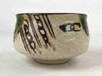 Japanese Ceramic Green Tea Bowl Vtg Oribe Green Brown Floral Crackle Glaze CHB24