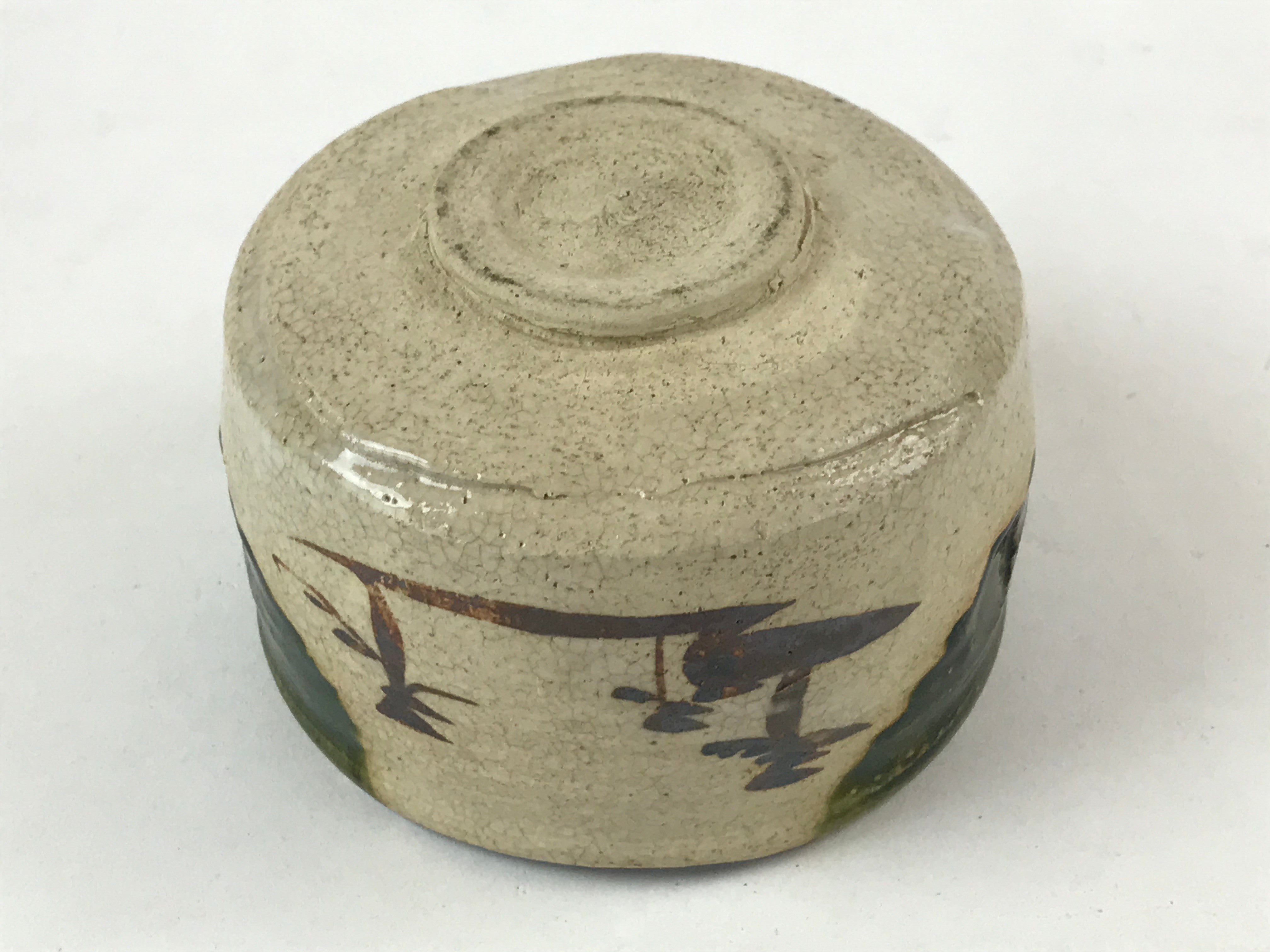 Japanese Ceramic Green Tea Bowl Vtg Oribe Ware Green Brown Matcha Chawan CHB2