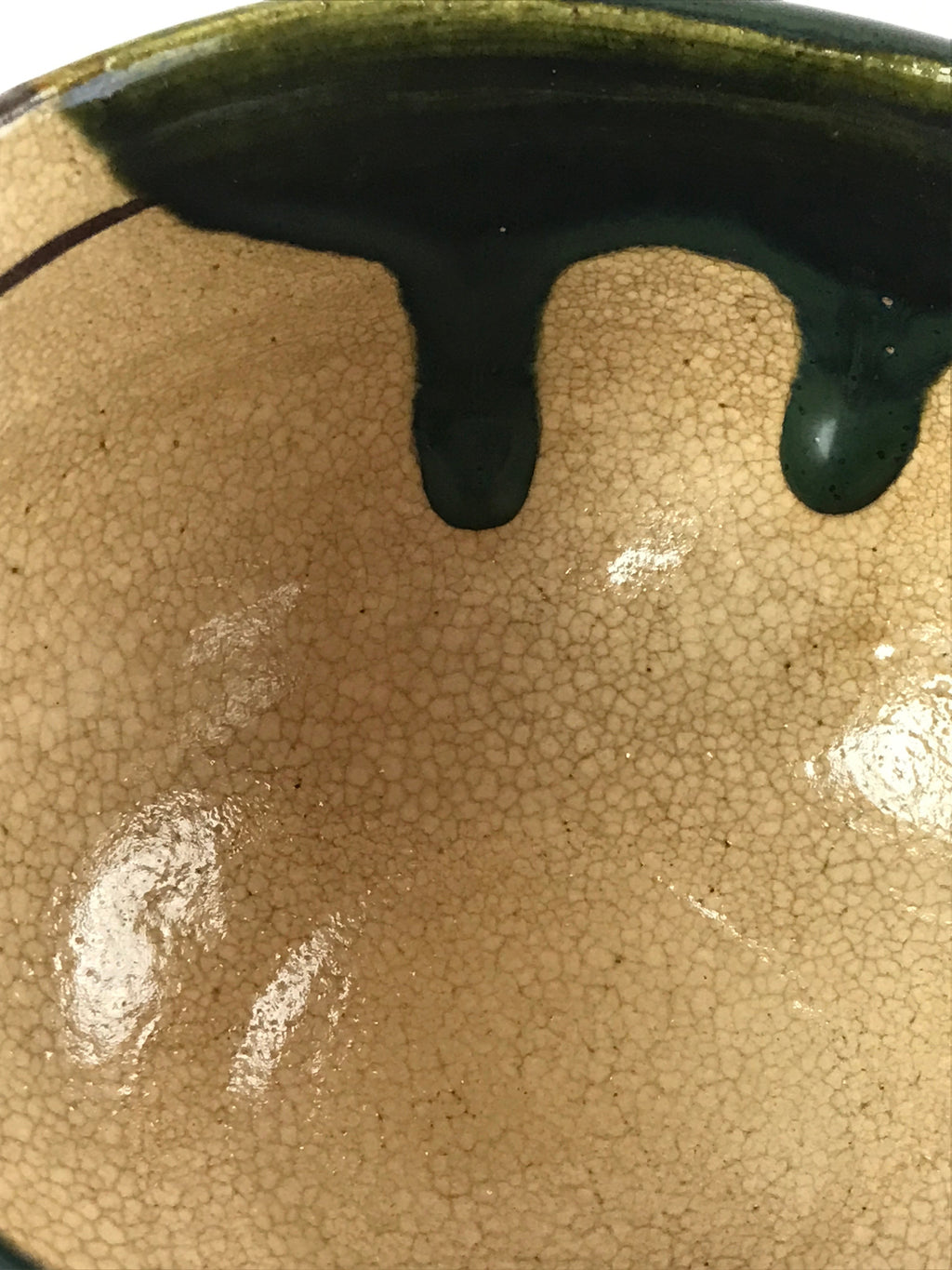 Japanese Ceramic Green Tea Bowl Vtg Oribe Ware Green Brown Matcha Chawan GTB995