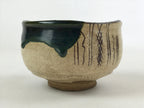 Japanese Ceramic Green Tea Bowl Vtg Oribe Ware Green Brown Matcha Chawan GTB995