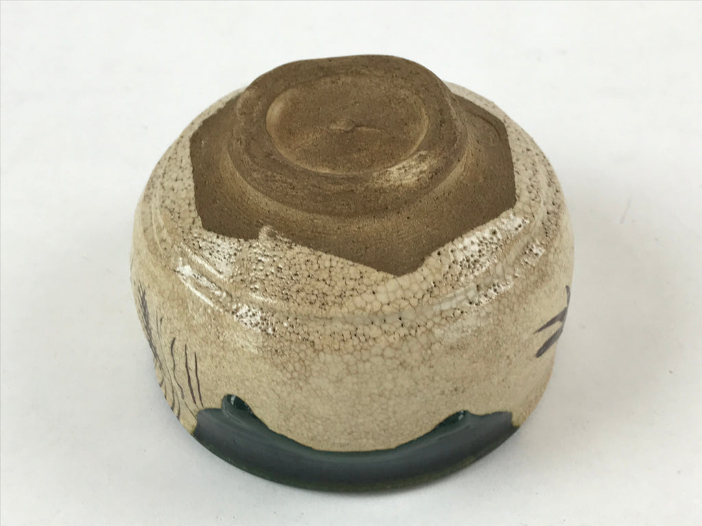 Japanese Ceramic Green Tea Bowl Vtg Oribe Ware Green Brown Matcha Chawan GTB995