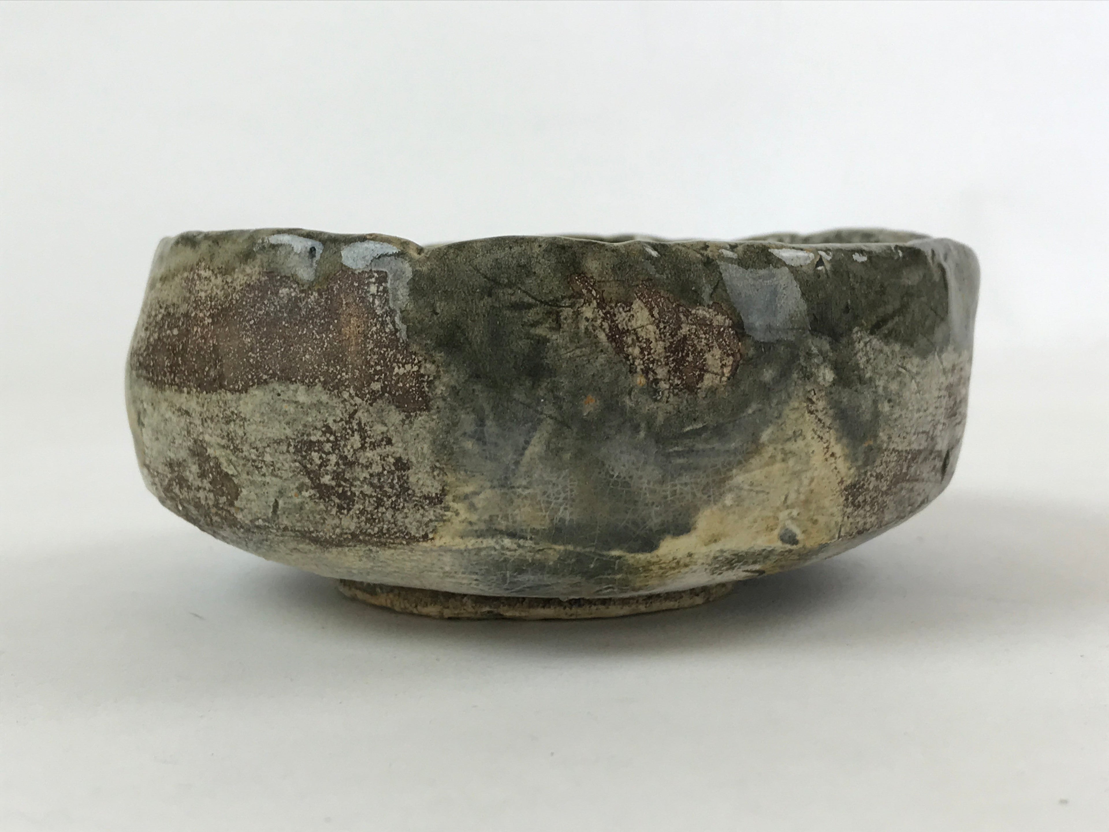 Japanese Ceramic Green Tea Bowl Vtg Rustic Green Matcha Chawan Sado GTB992