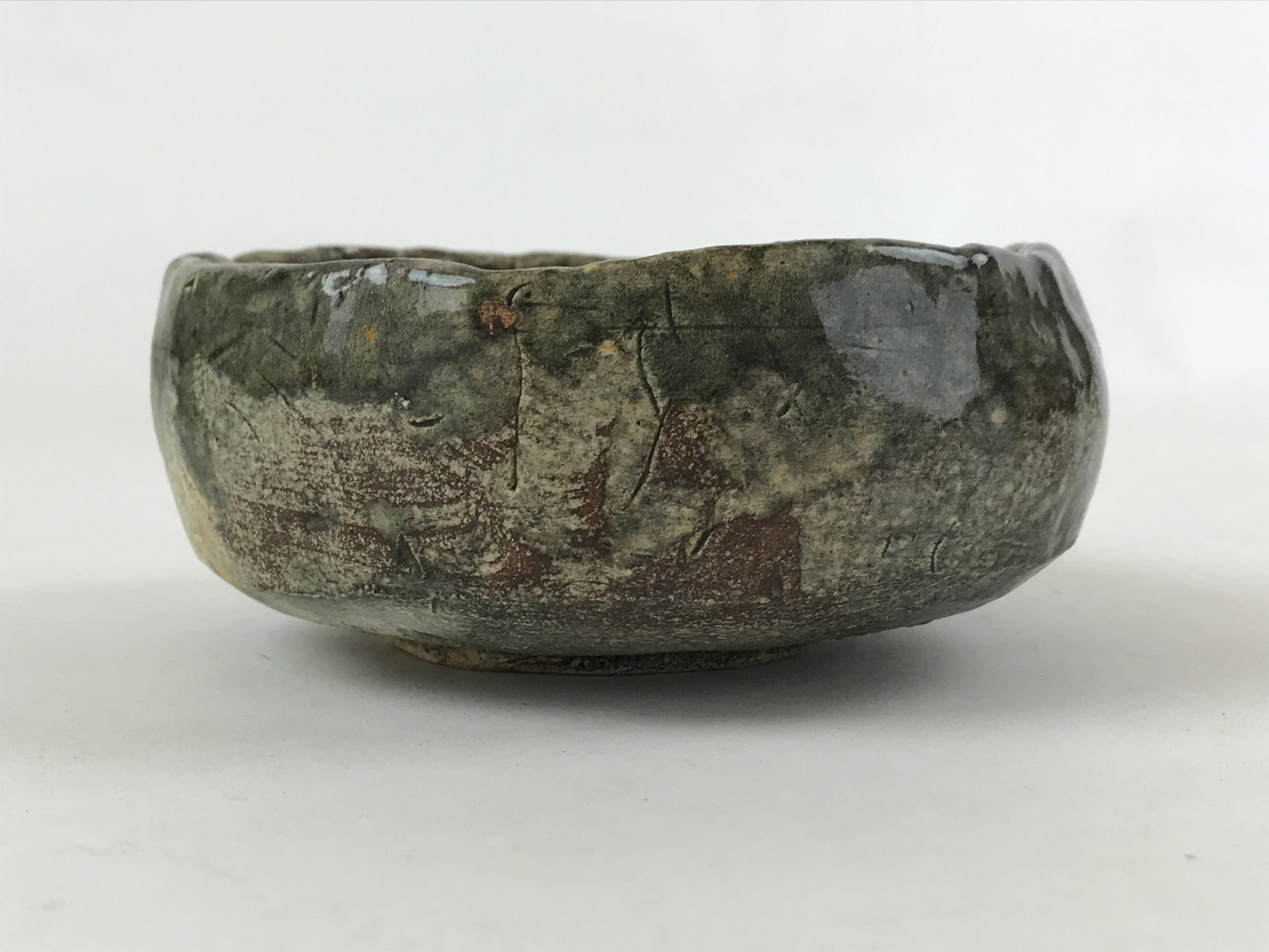 Japanese Ceramic Green Tea Bowl Vtg Rustic Green Matcha Chawan Sado GTB992