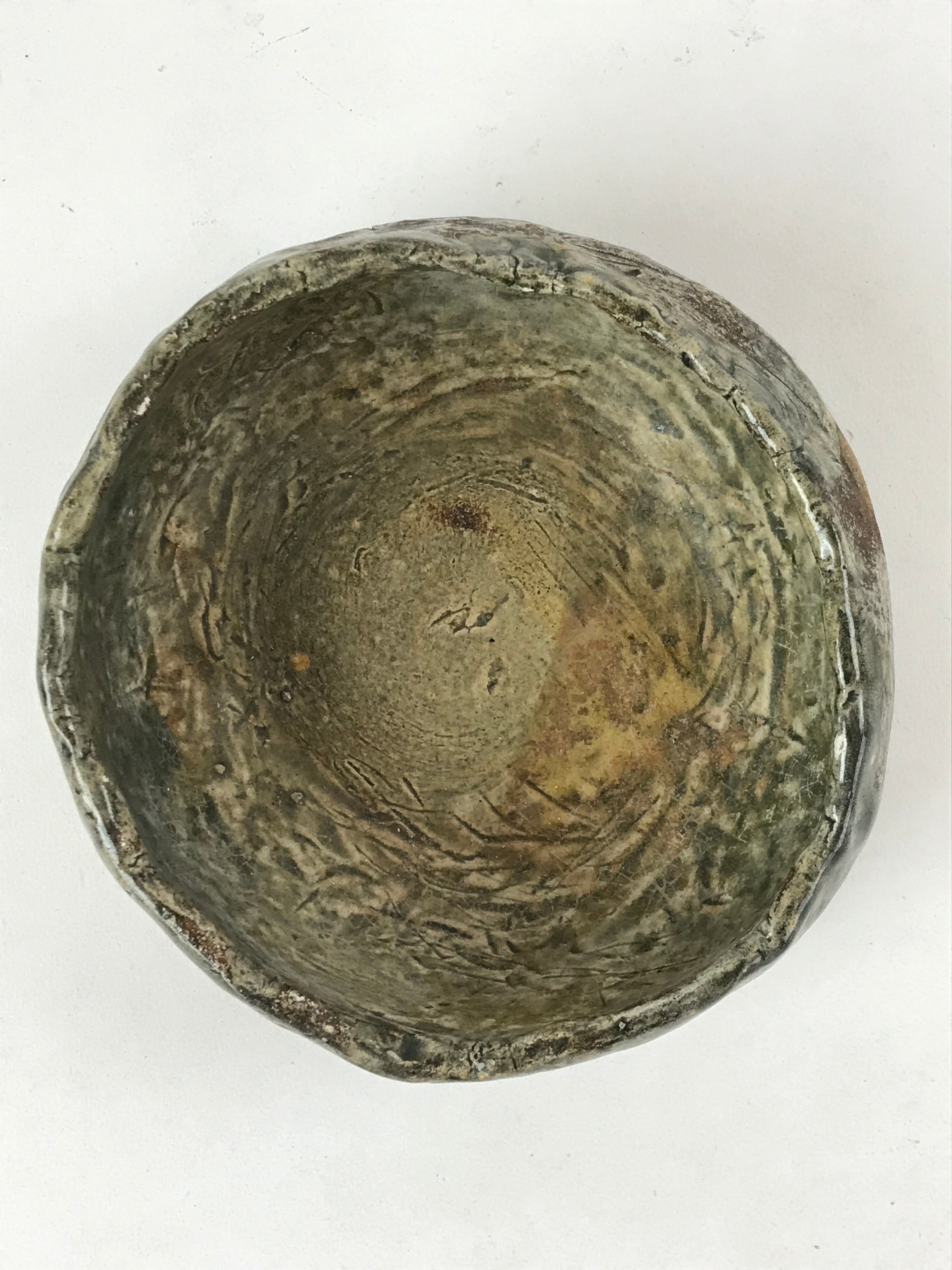 Japanese Ceramic Green Tea Bowl Vtg Rustic Green Matcha Chawan Sado GTB992