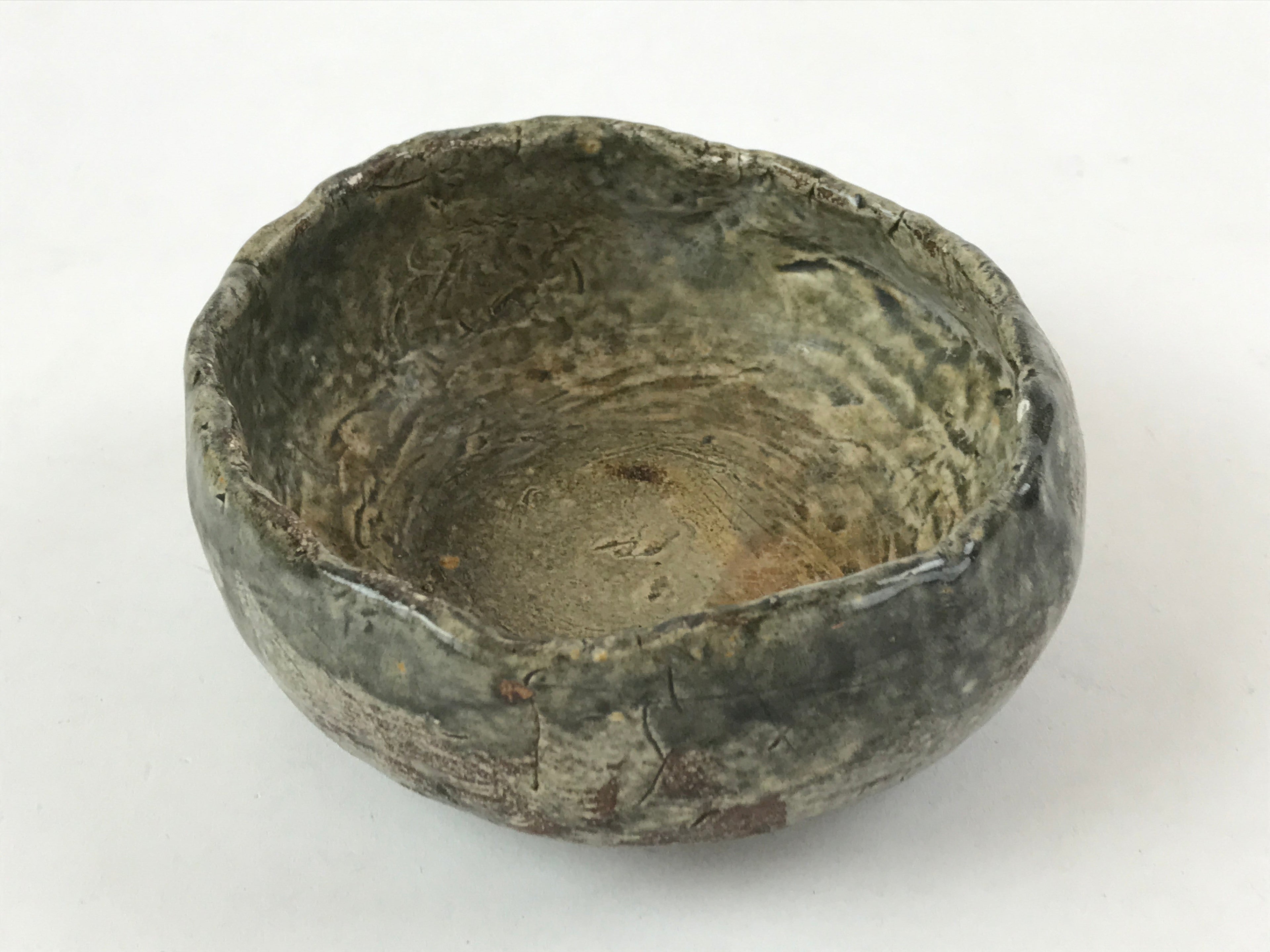Japanese Ceramic Green Tea Bowl Vtg Rustic Green Matcha Chawan Sado GTB992