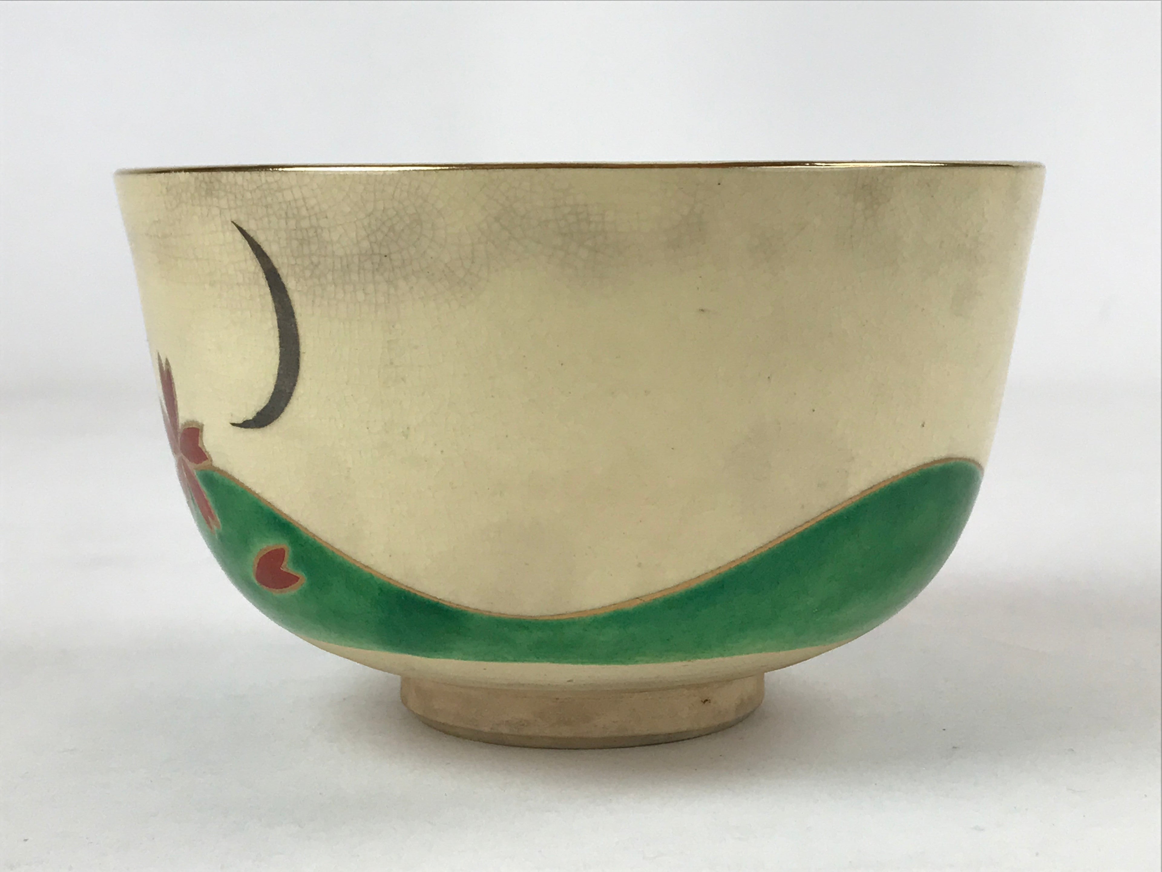 Japanese Ceramic Green Tea Bowl Vtg Sakura Snowflake Kyoyaki Matcha Chawan CHB14
