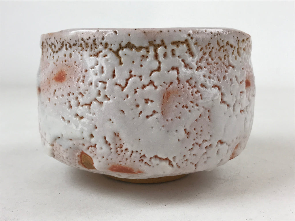 Japanese Ceramic Green Tea Bowl Vtg Shino Ware White Orange Pink Chawan CHB26