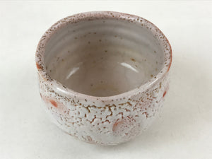 Japanese Ceramic Green Tea Bowl Vtg Shino Ware White Orange Pink Chawan CHB26