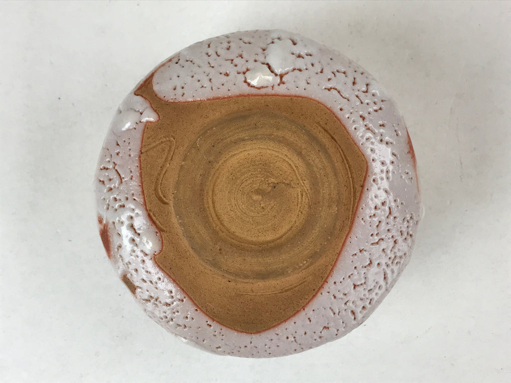 Japanese Ceramic Green Tea Bowl Vtg Shino Ware White Orange Pink Chawan CHB26