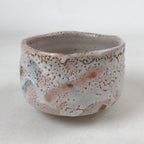 Japanese Ceramic Green Tea Bowl Vtg Shino Ware White Orange Pink Chawan CHB26