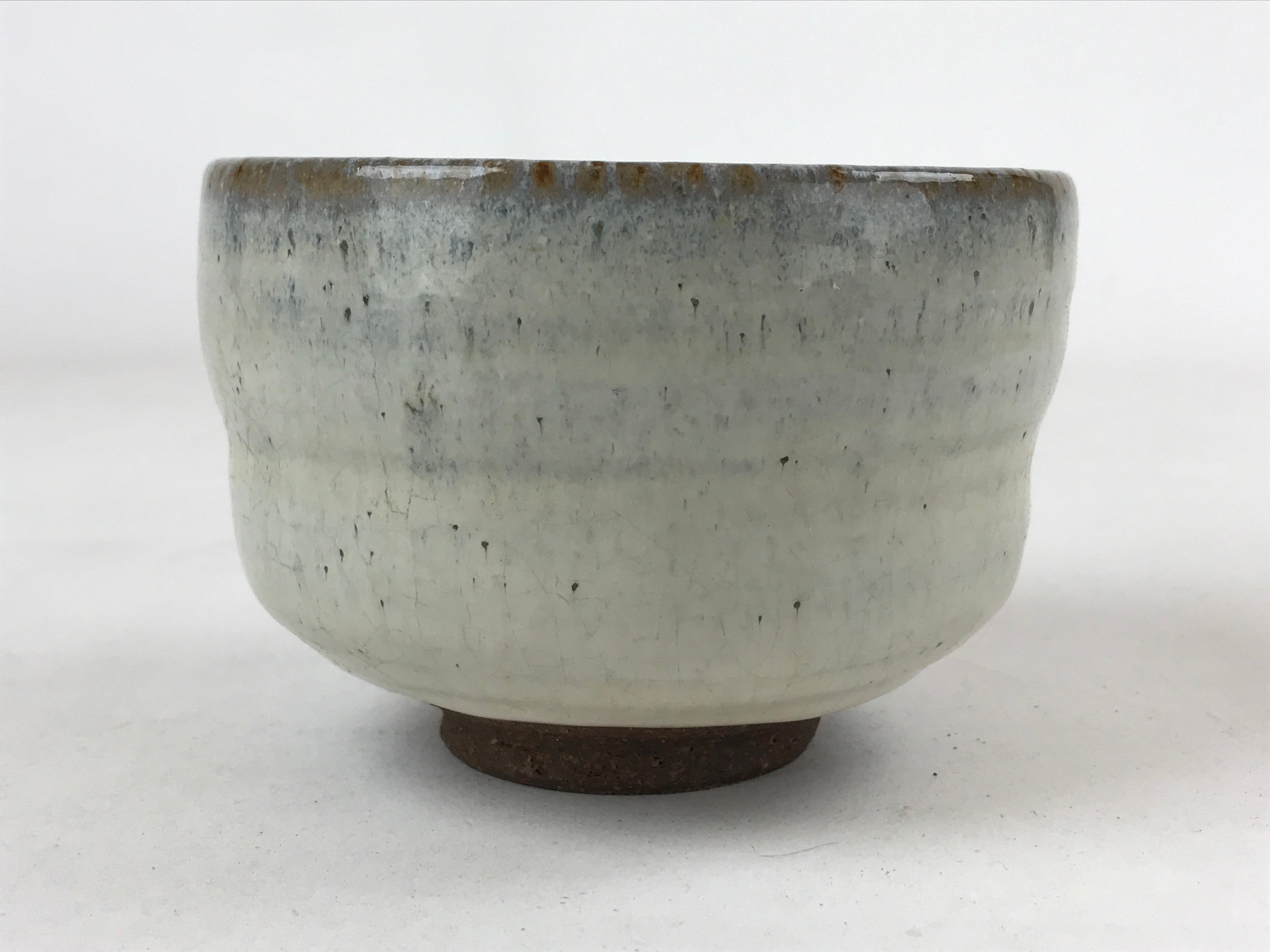 Japanese Ceramic Green Tea Bowl Vtg White Glaze Red Clay Matcha Chawan CHB18