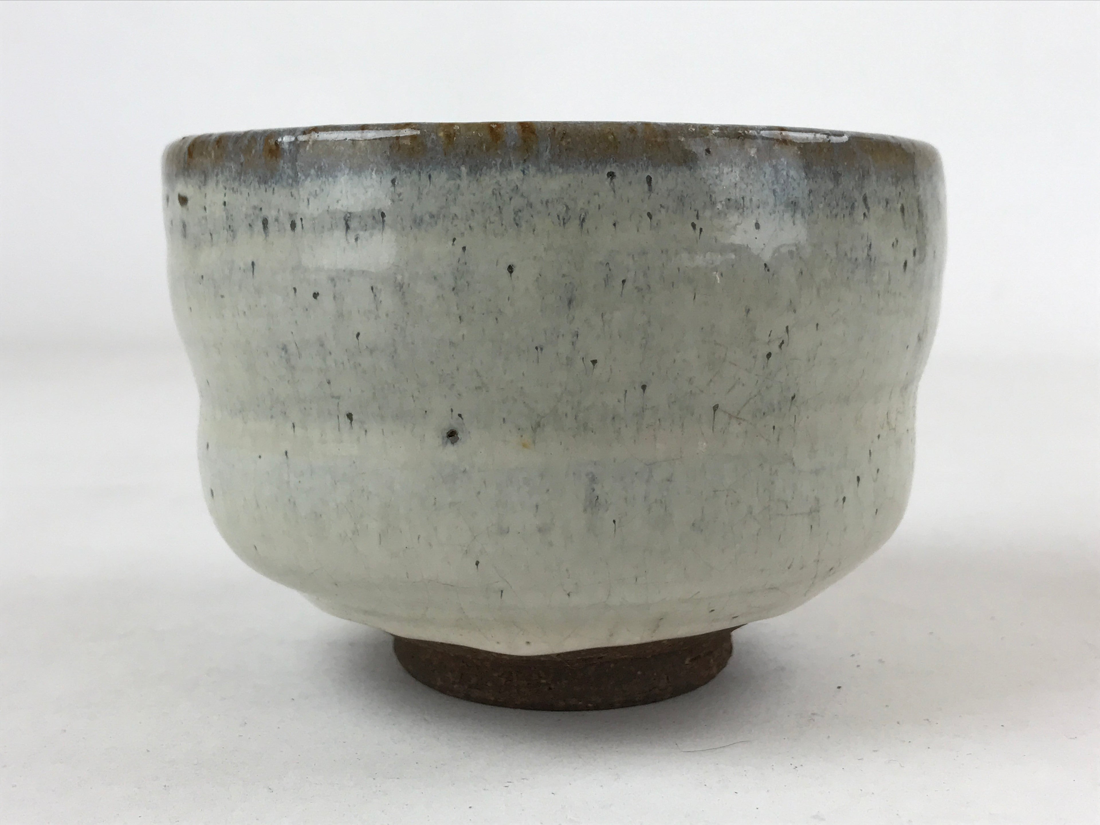 Japanese Ceramic Green Tea Bowl Vtg White Glaze Red Clay Matcha Chawan CHB18