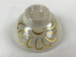 Japanese Ceramic Green Tea Bowl Vtg White Gold Crackle Glaze Matcha Chawan CHB21