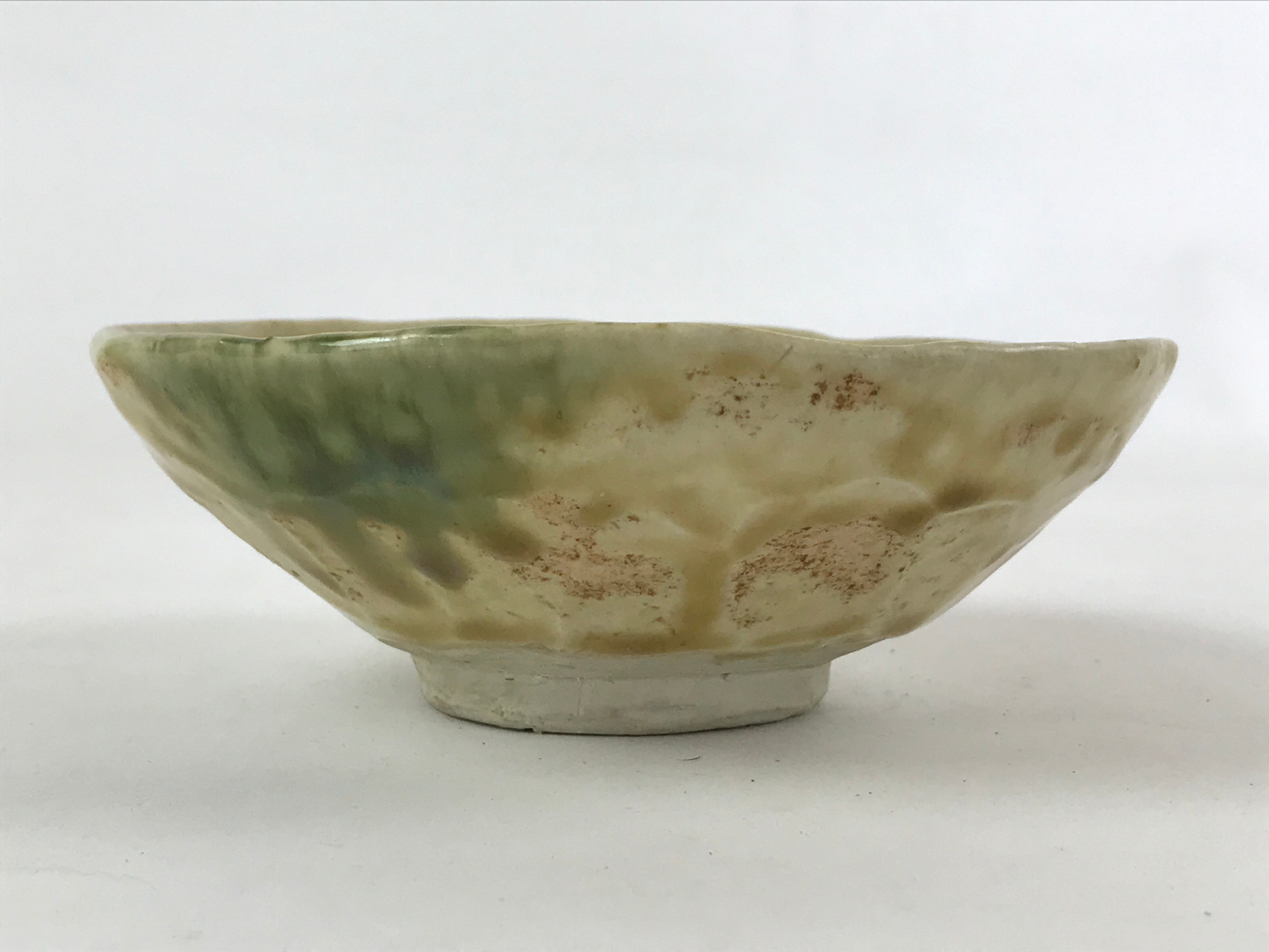 Japanese Ceramic Green Tea Bowl Vtg Yellow Crackled Glaze Matcha Chawan GTB993
