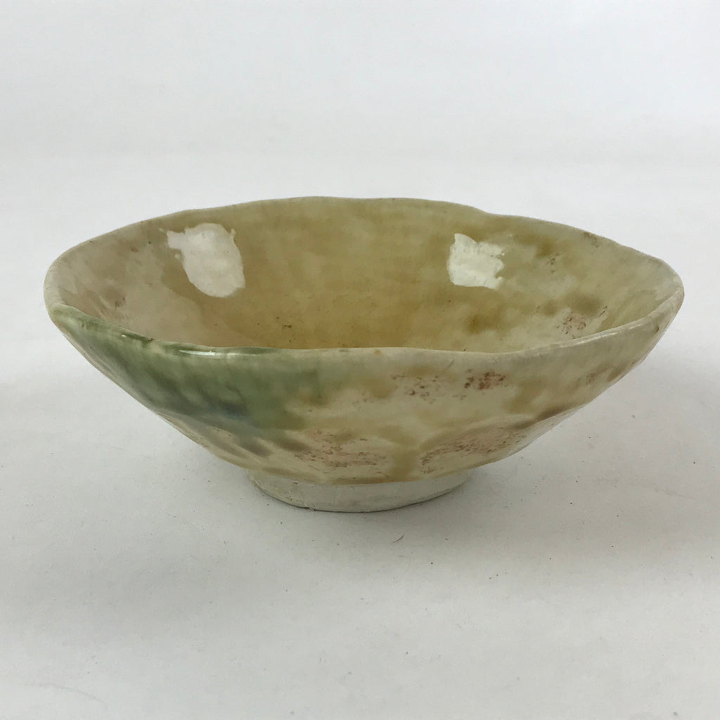 Japanese Ceramic Green Tea Bowl Vtg Yellow Crackled Glaze Matcha Chawan GTB993