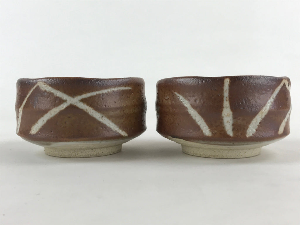 Japanese Ceramic Green Tea Ceremony Bowl 2pc Set Pottery Matcha Brown Chawan PX6