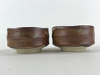 Japanese Ceramic Green Tea Ceremony Bowl 2pc Set Pottery Matcha Brown Chawan PX6