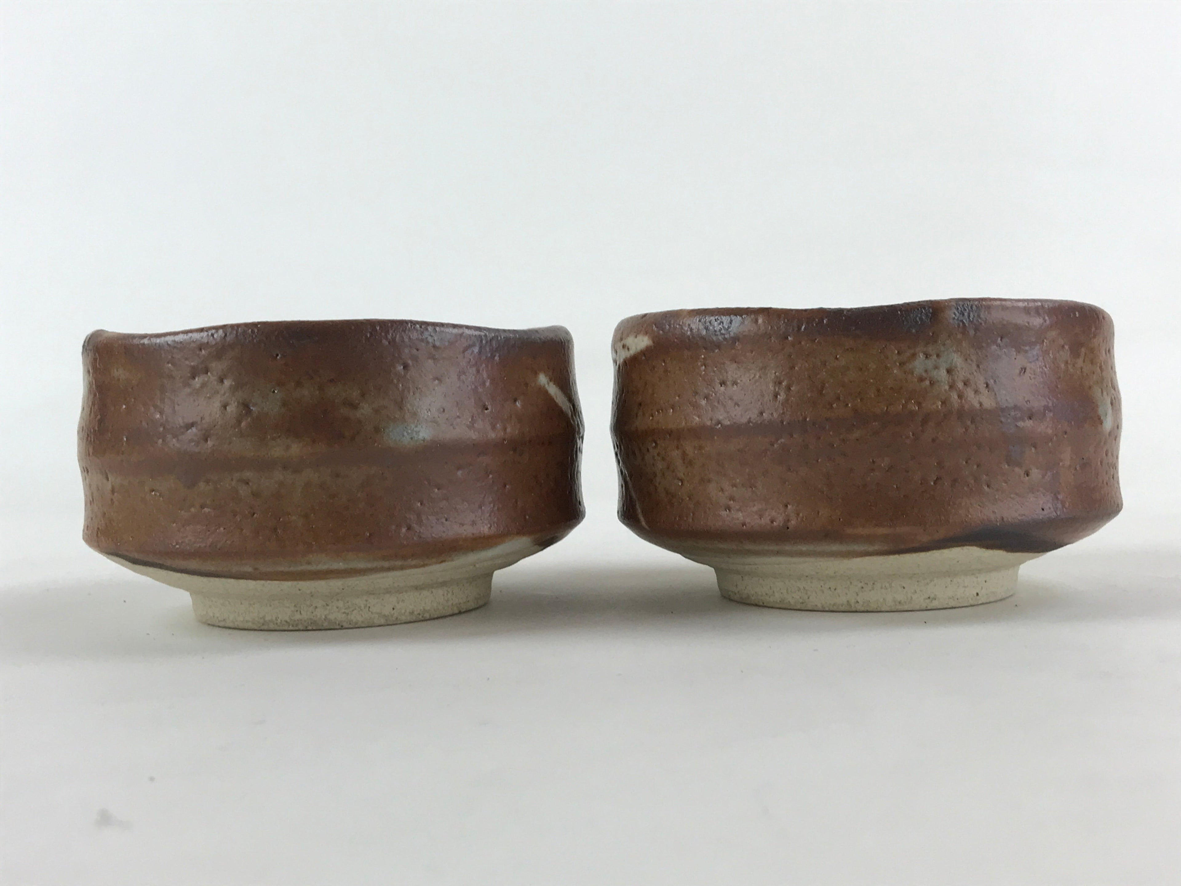 Japanese Ceramic Green Tea Ceremony Bowl 2pc Set Pottery Matcha Brown Chawan PX6