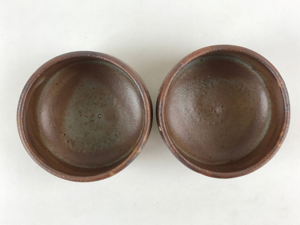Japanese Ceramic Green Tea Ceremony Bowl 2pc Set Pottery Matcha Brown Chawan PX6