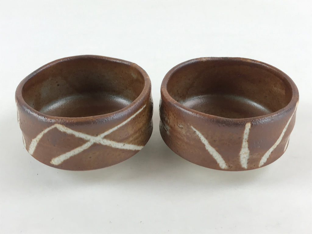 Japanese Ceramic Green Tea Ceremony Bowl 2pc Set Pottery Matcha Brown Chawan PX6
