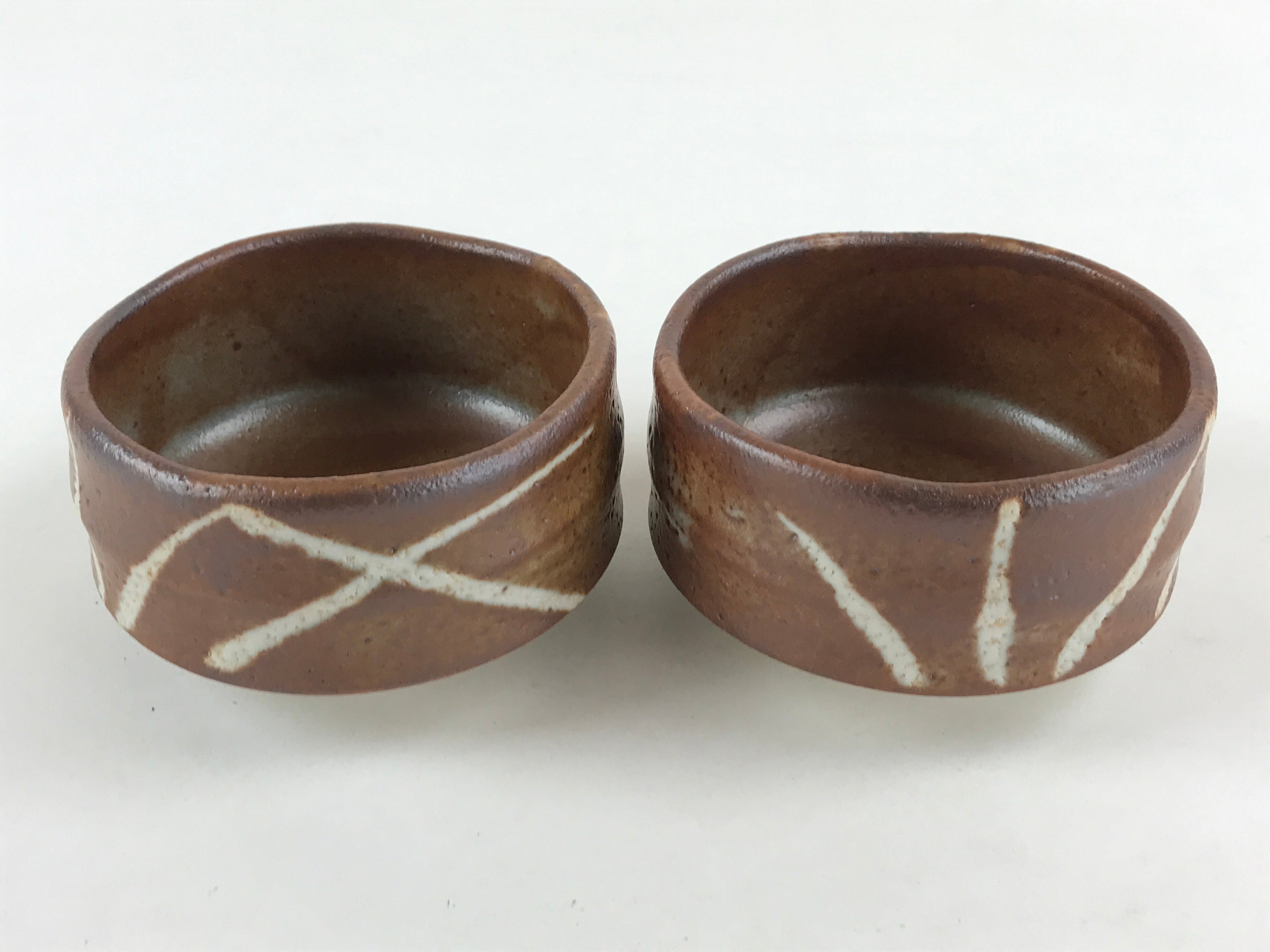 Japanese Ceramic Green Tea Ceremony Bowl 2pc Set Pottery Matcha Brown Chawan PX6