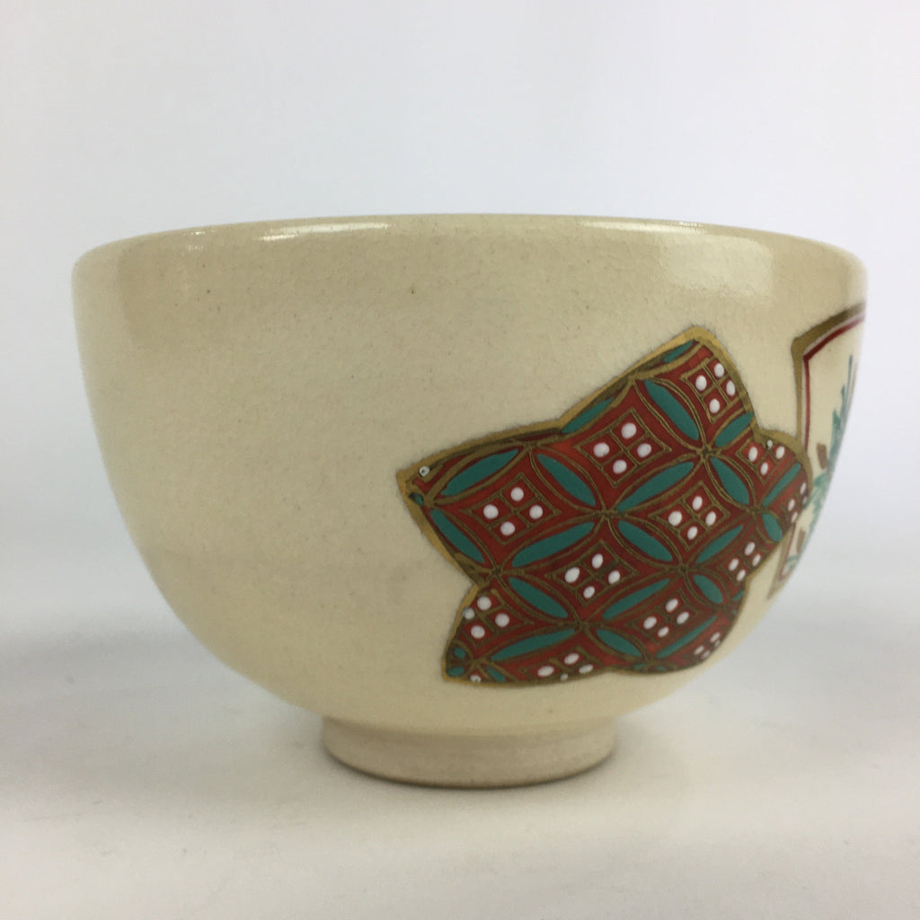 Japanese Ceramic Green Tea Ceremony Bowl Chawan Kyo Ware Pottery Flower GTB924