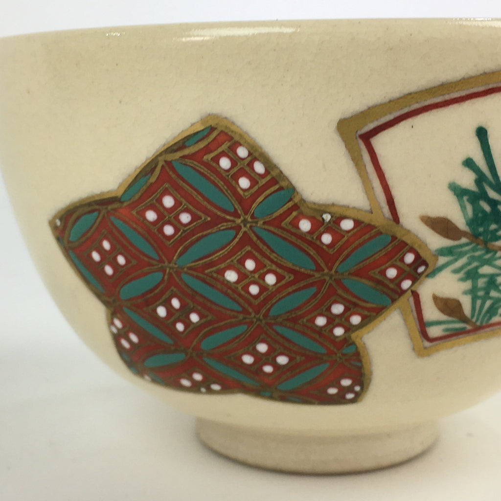 Japanese Ceramic Green Tea Ceremony Bowl Chawan Kyo Ware Pottery Flower GTB924