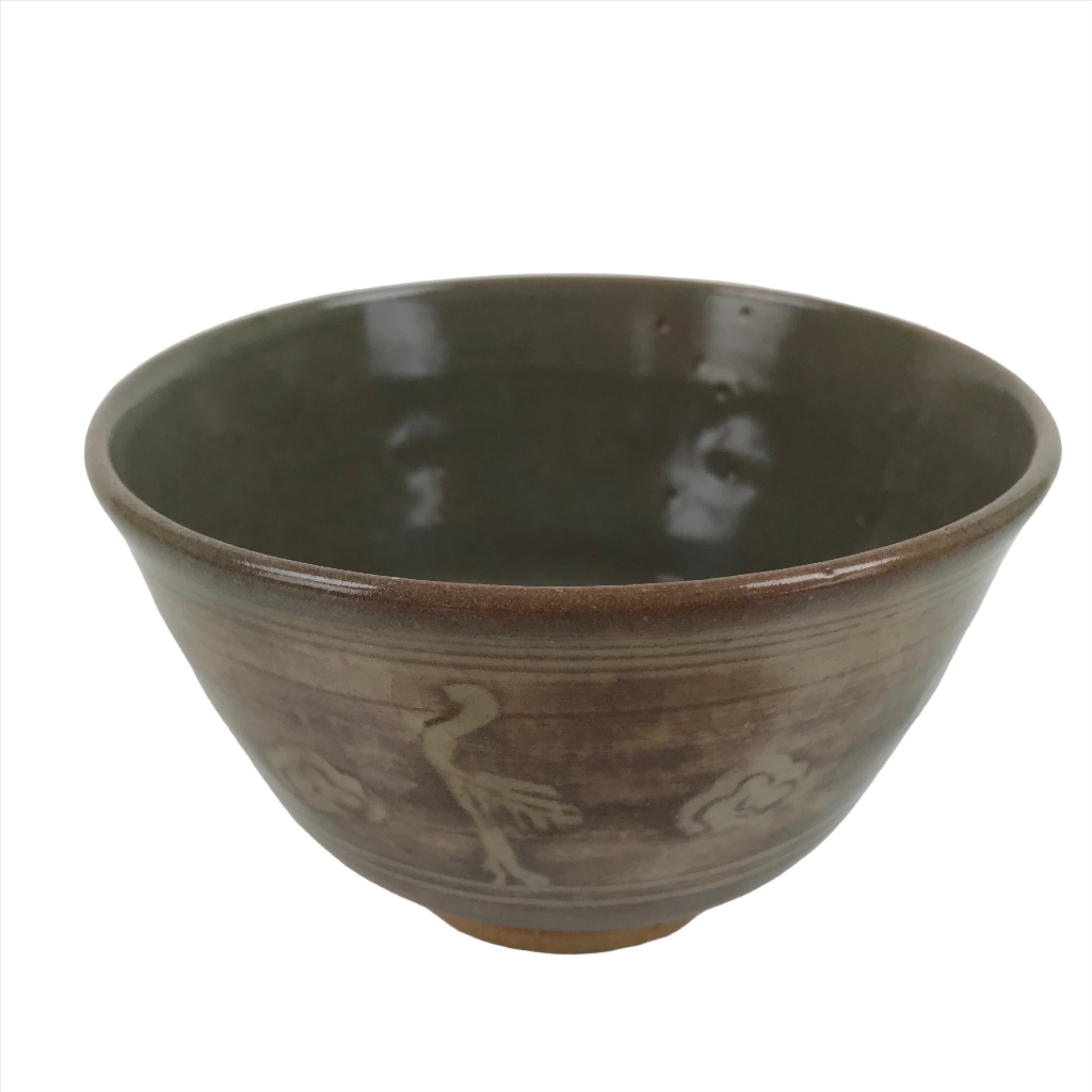 Japanese Ceramic Green Tea Ceremony Bowl Matcha Chawan Ducks Brown Pottery CHB52