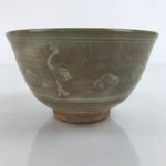 Japanese Ceramic Green Tea Ceremony Bowl Matcha Chawan Vtg Ducks Green CHB50