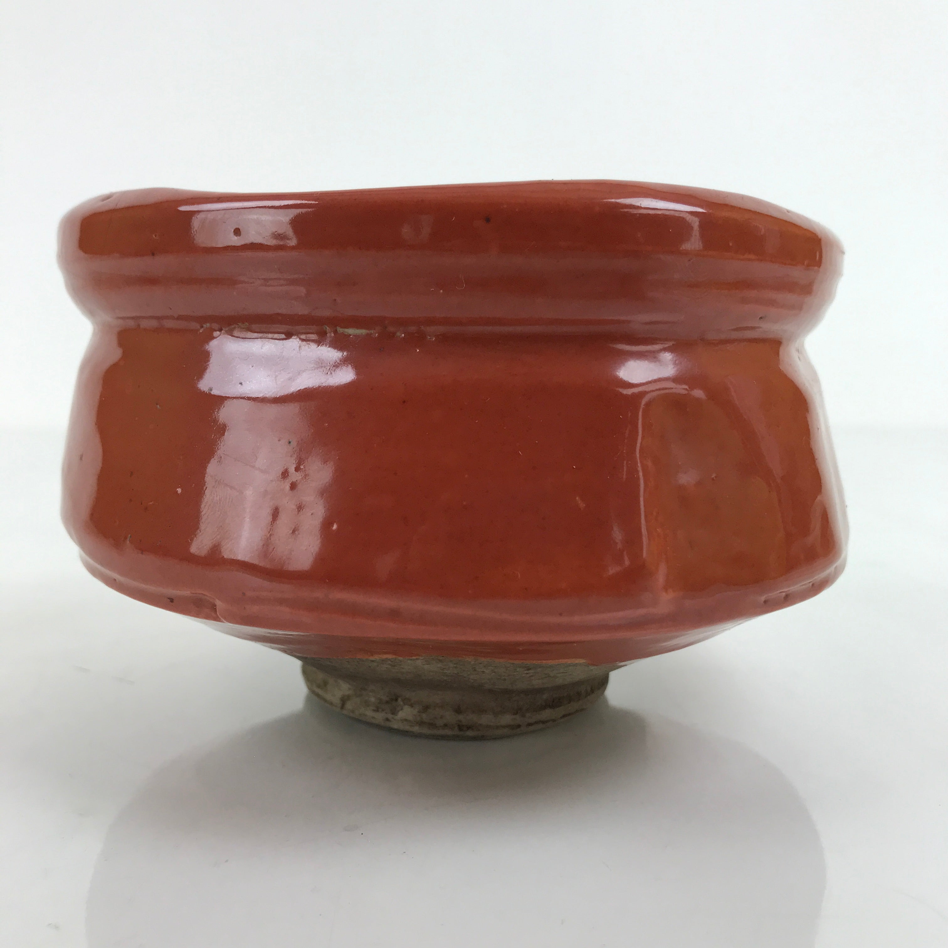 Japanese Ceramic Green Tea Ceremony Bowl Matcha Chawan Vtg Glossy Red CHB45