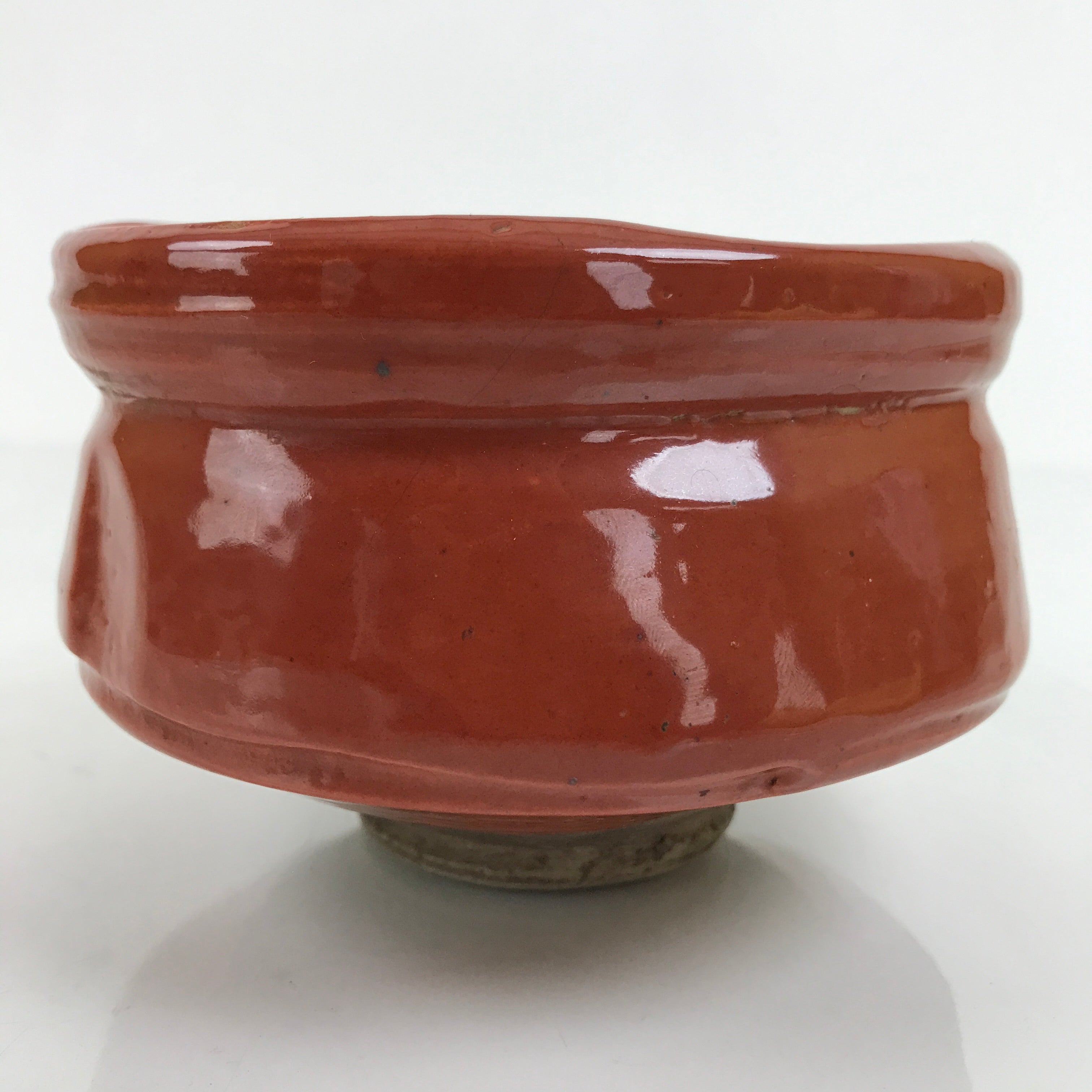 Japanese Ceramic Green Tea Ceremony Bowl Matcha Chawan Vtg Glossy Red CHB45