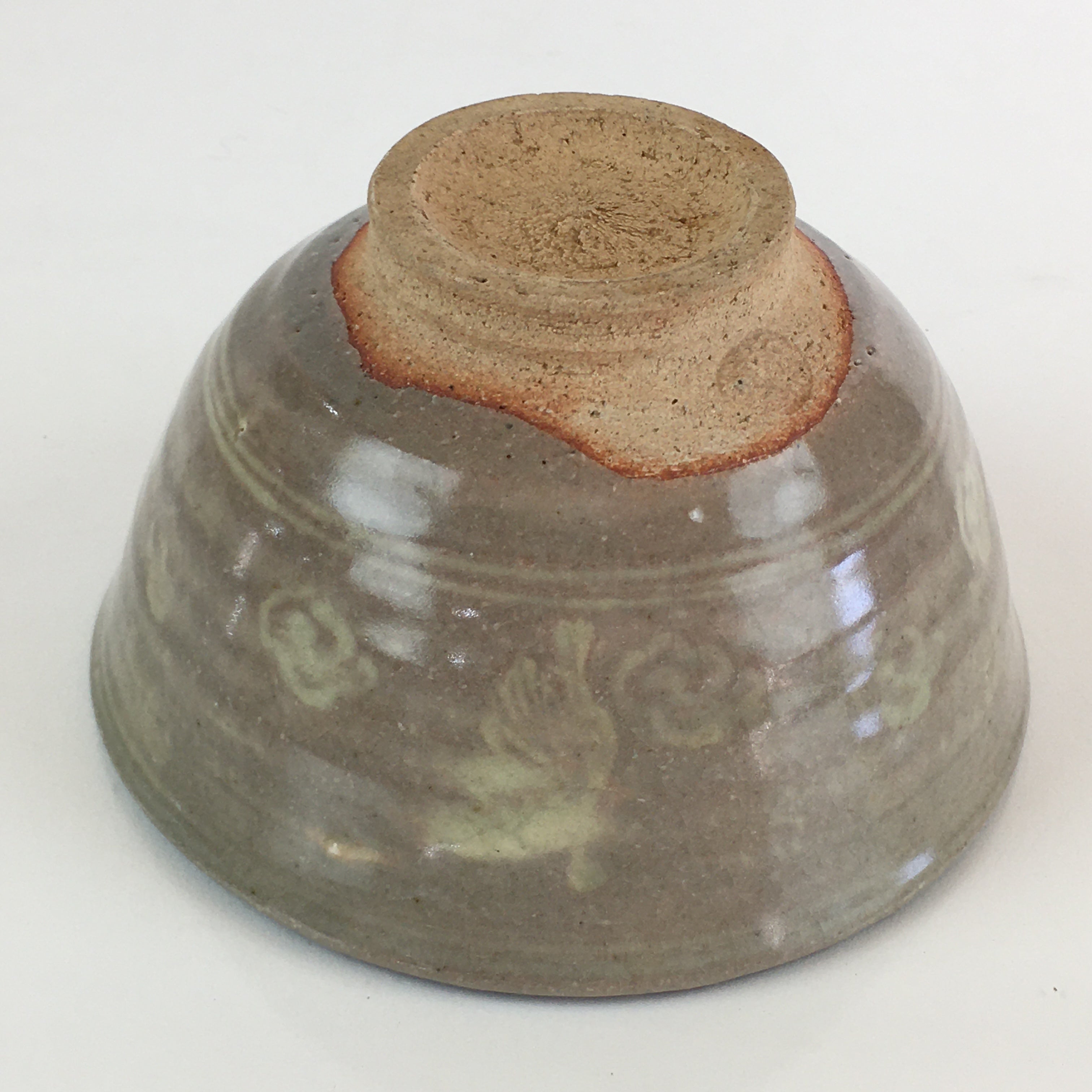 Japanese Ceramic Green Tea Ceremony Bowl Vtg Chawan Crane Pottery Gray GTB940