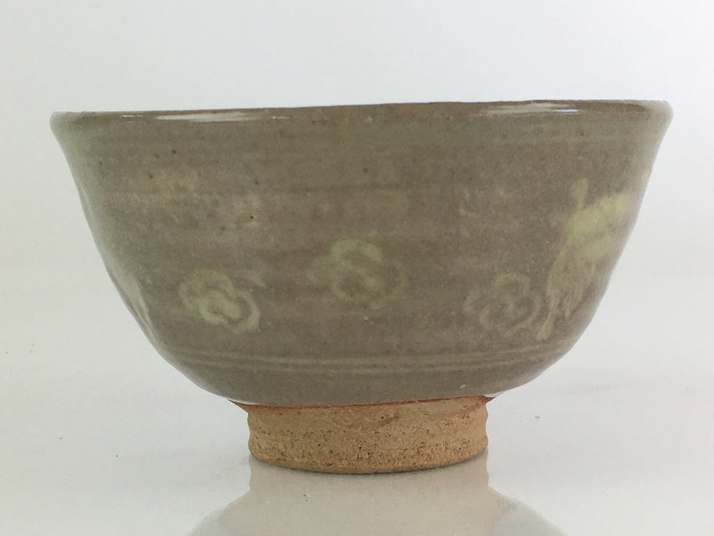 Japanese Ceramic Green Tea Ceremony Bowl Vtg Chawan Crane Pottery Gray GTB940