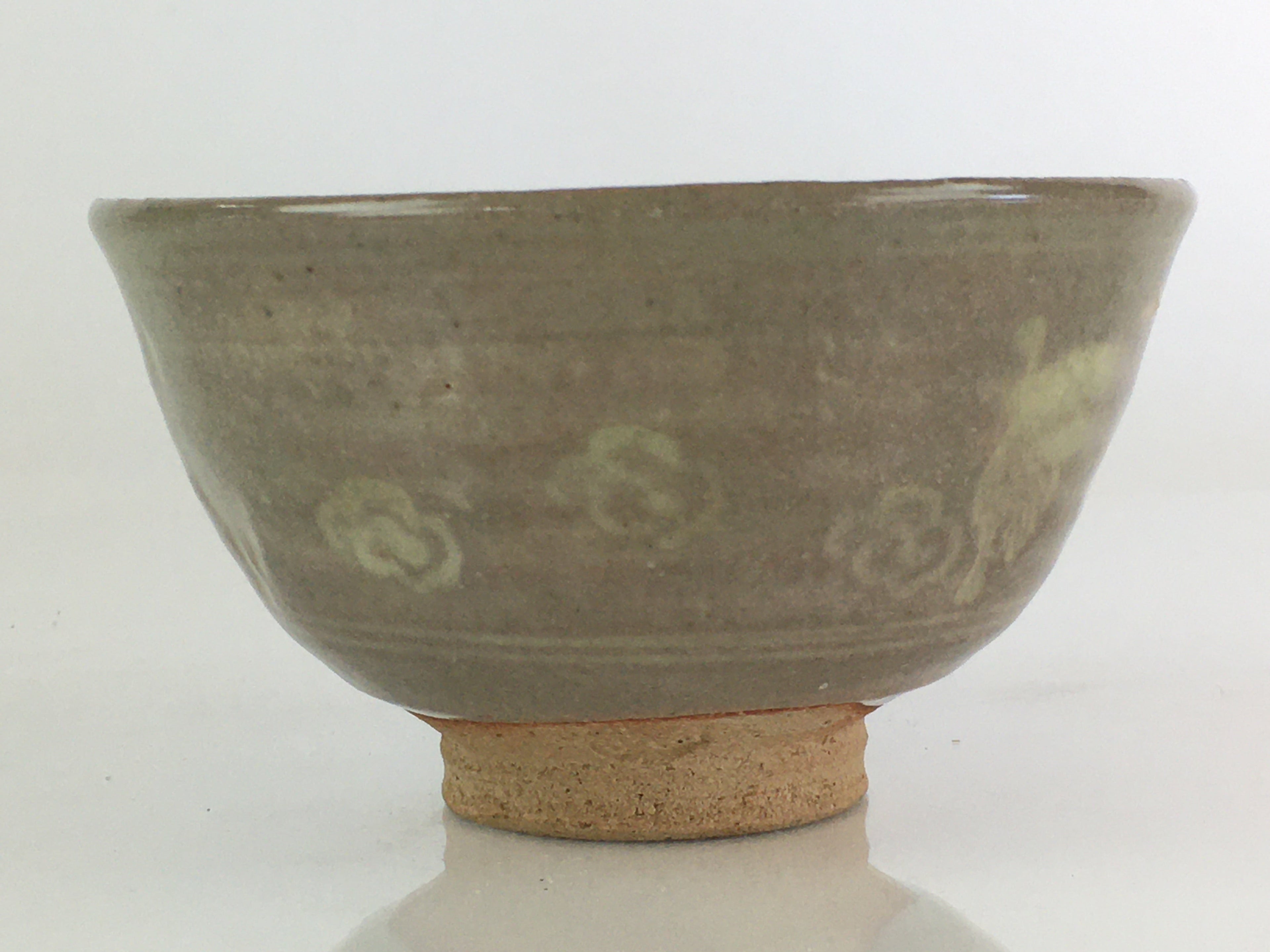 Japanese Ceramic Green Tea Ceremony Bowl Vtg Chawan Crane Pottery Gray GTB940
