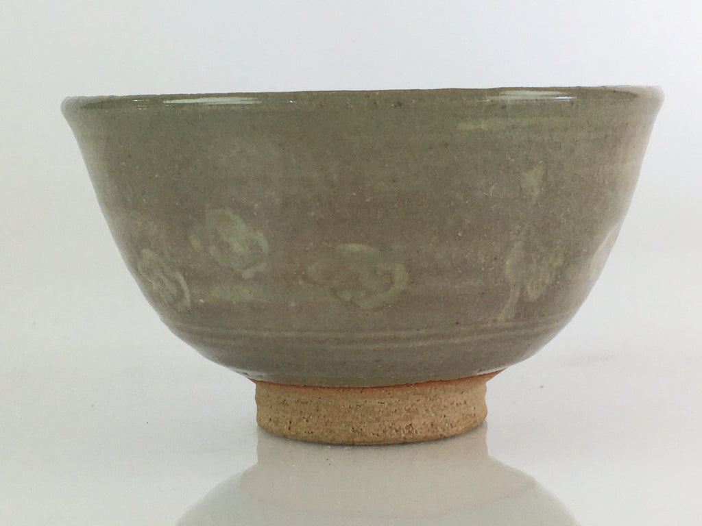 Japanese Ceramic Green Tea Ceremony Bowl Vtg Chawan Crane Pottery Gray GTB940