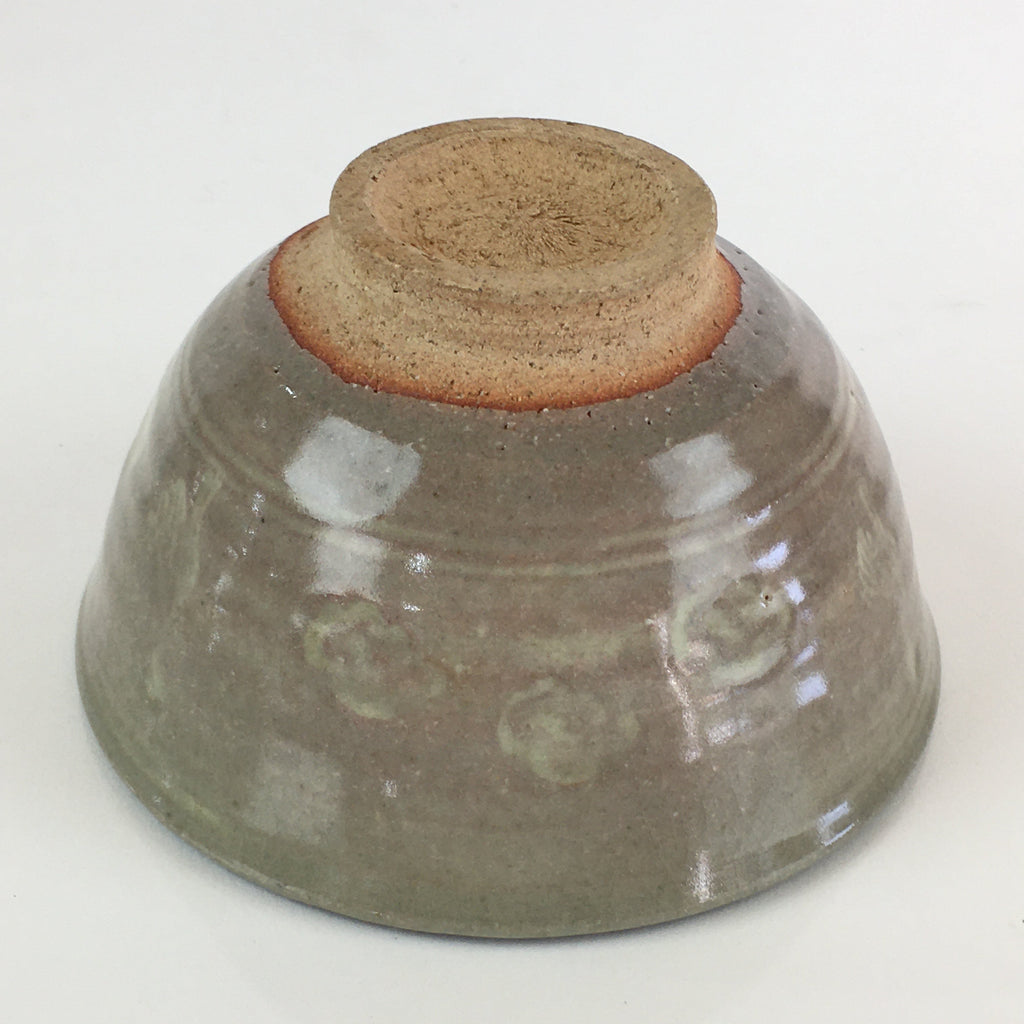 Japanese Ceramic Green Tea Ceremony Bowl Vtg Chawan Crane Pottery Gray GTB940