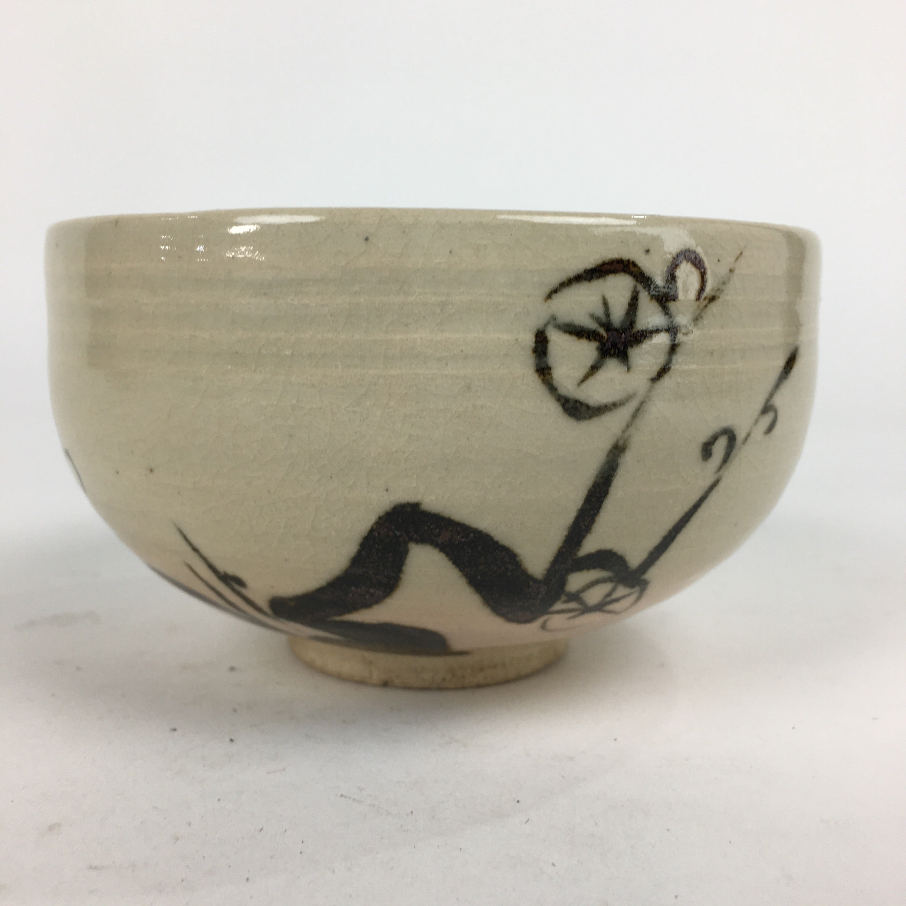 Japanese Ceramic Green Tea Ceremony Bowl Vtg Chawan Plum Blossoms Pottery GTB850