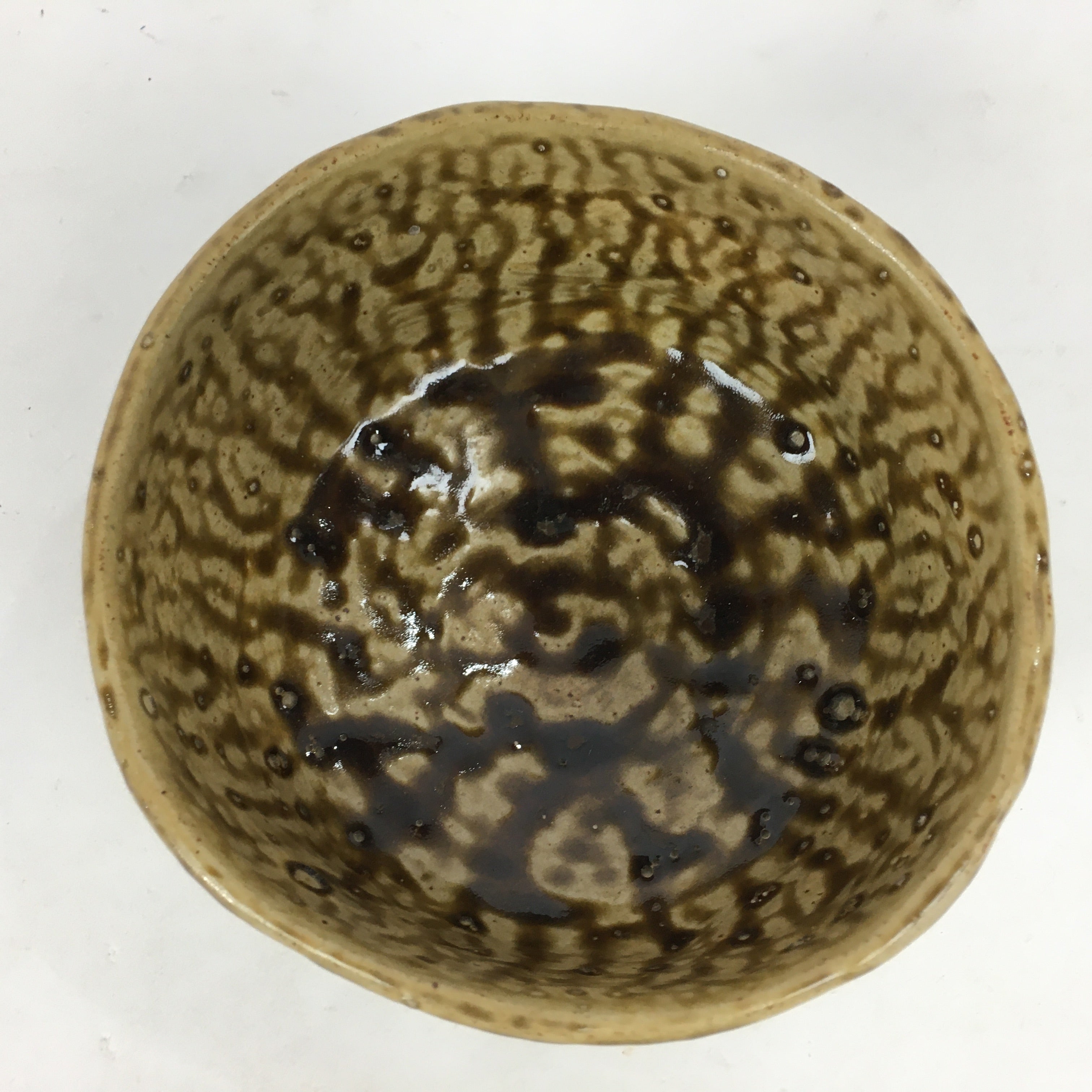 Japanese Ceramic Green Tea Ceremony Bowl Vtg Chawan Yellow Brown Pottery GTB864