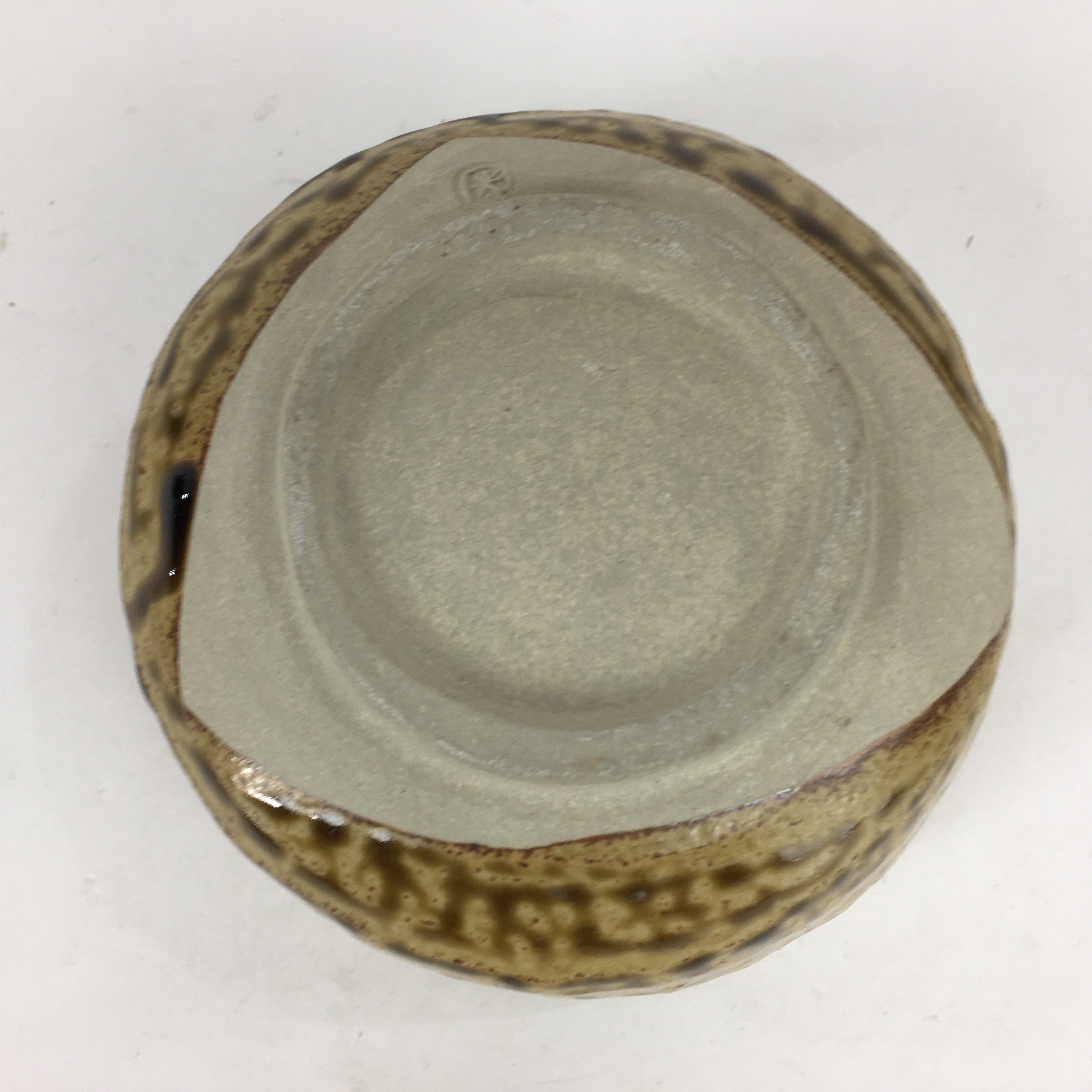Japanese Ceramic Green Tea Ceremony Bowl Vtg Chawan Yellow Brown Pottery GTB864
