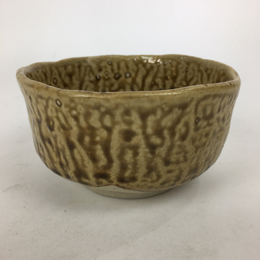 Japanese Ceramic Green Tea Ceremony Bowl Vtg Chawan Yellow Brown Pottery GTB864