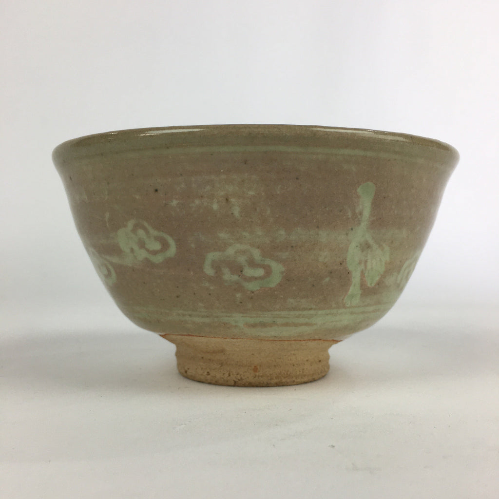 Japanese Ceramic Green Tea Ceremony Bowl Vtg Matcha Chawan Crane Pottery GTB900