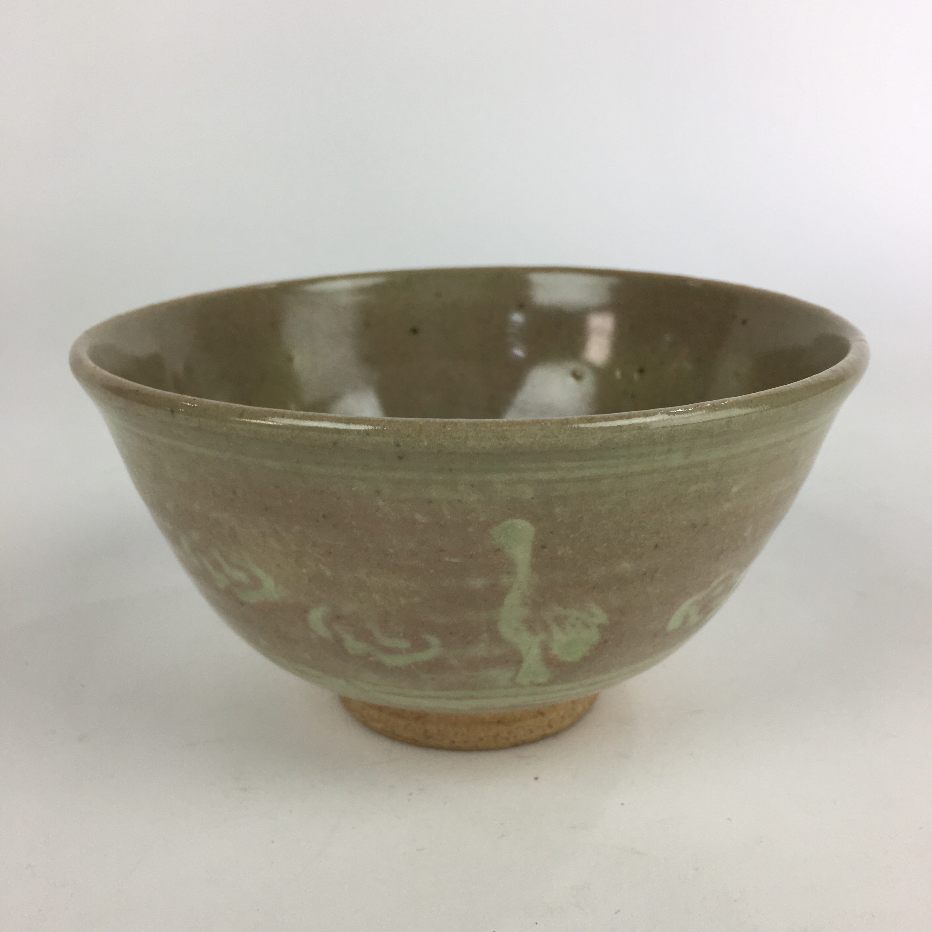 Japanese Ceramic Green Tea Ceremony Bowl Vtg Matcha Chawan Crane Pottery GTB900