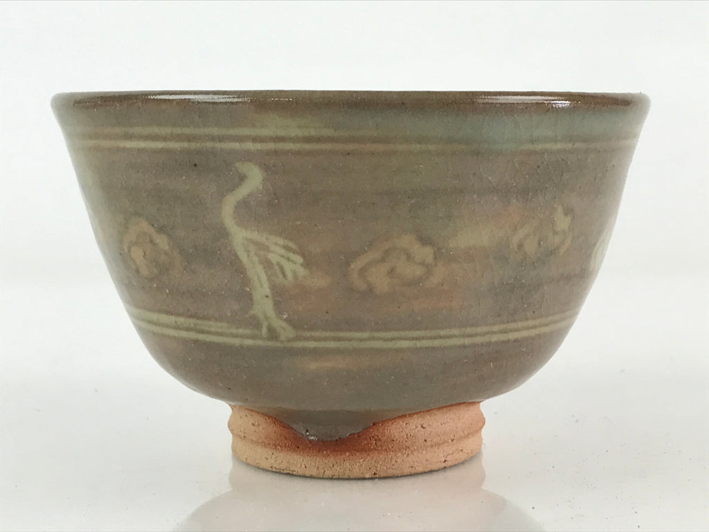 Japanese Ceramic Green Tea Ceremony Bowl Vtg Matcha Chawan Crane Pottery GTB960