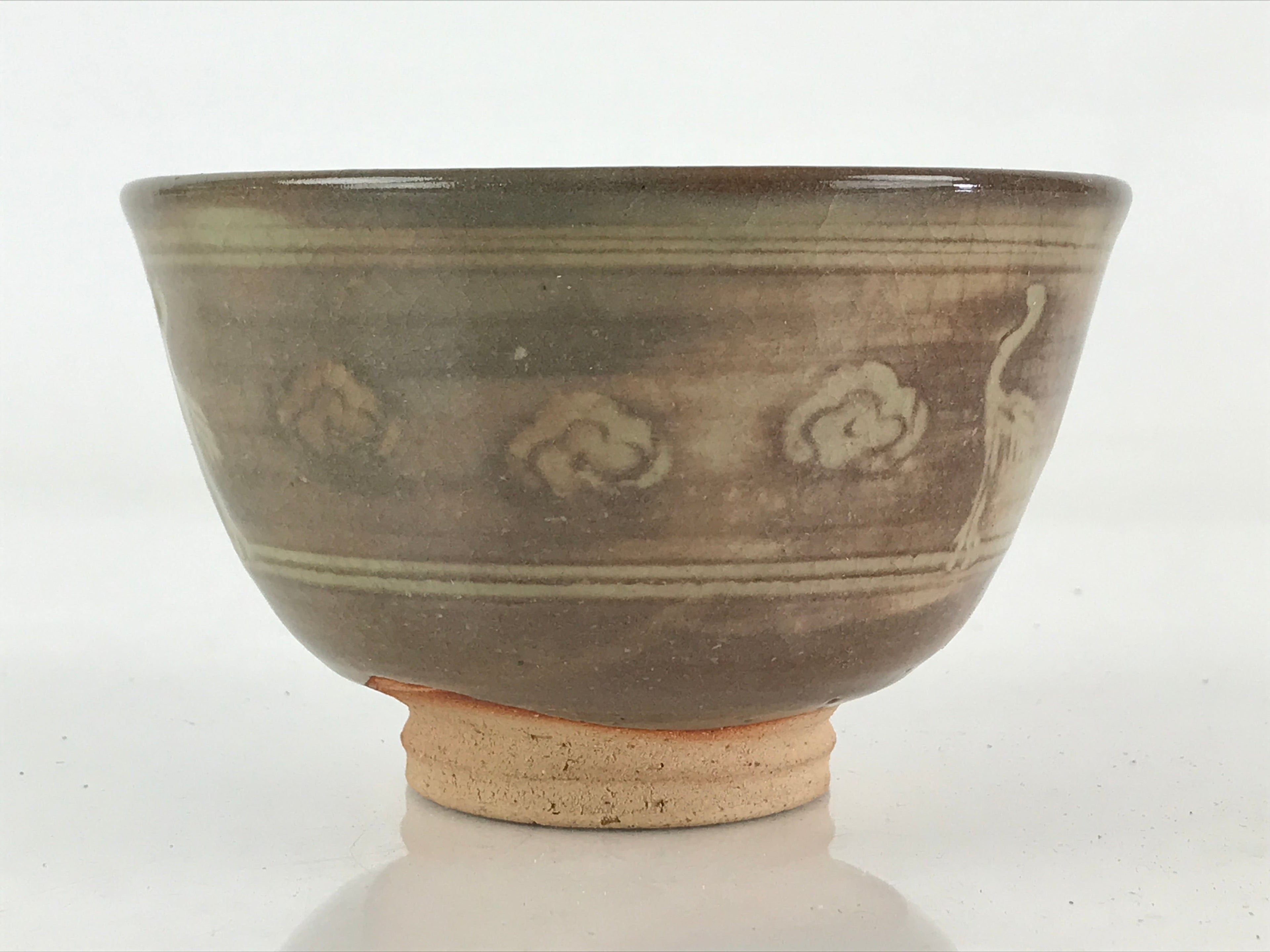 Japanese Ceramic Green Tea Ceremony Bowl Vtg Matcha Chawan Crane Pottery GTB960
