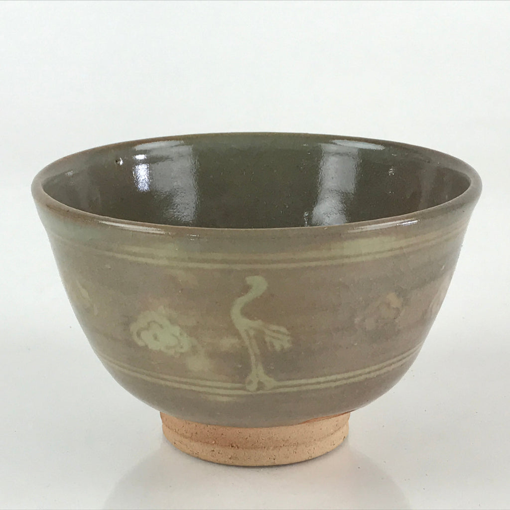 Japanese Ceramic Green Tea Ceremony Bowl Vtg Matcha Chawan Crane Pottery GTB960