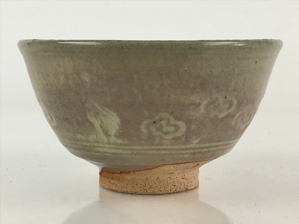 Japanese Ceramic Green Tea Ceremony Bowl Vtg Matcha Chawan Crane Pottery GTB963