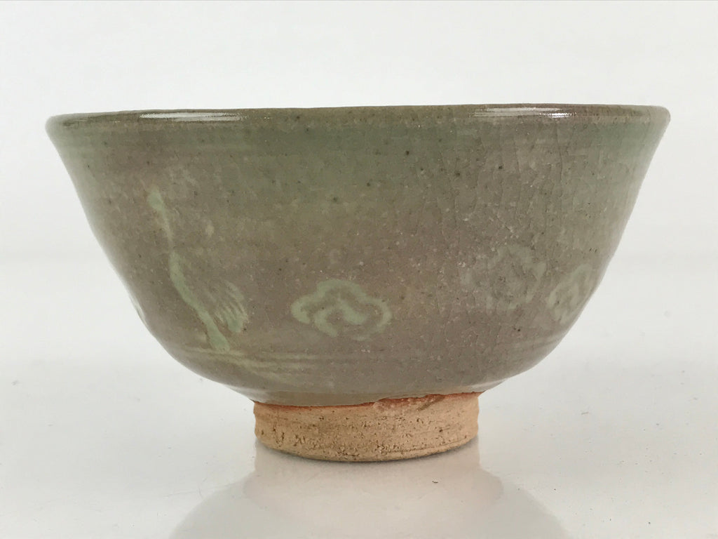 Japanese Ceramic Green Tea Ceremony Bowl Vtg Matcha Chawan Crane Pottery GTB970