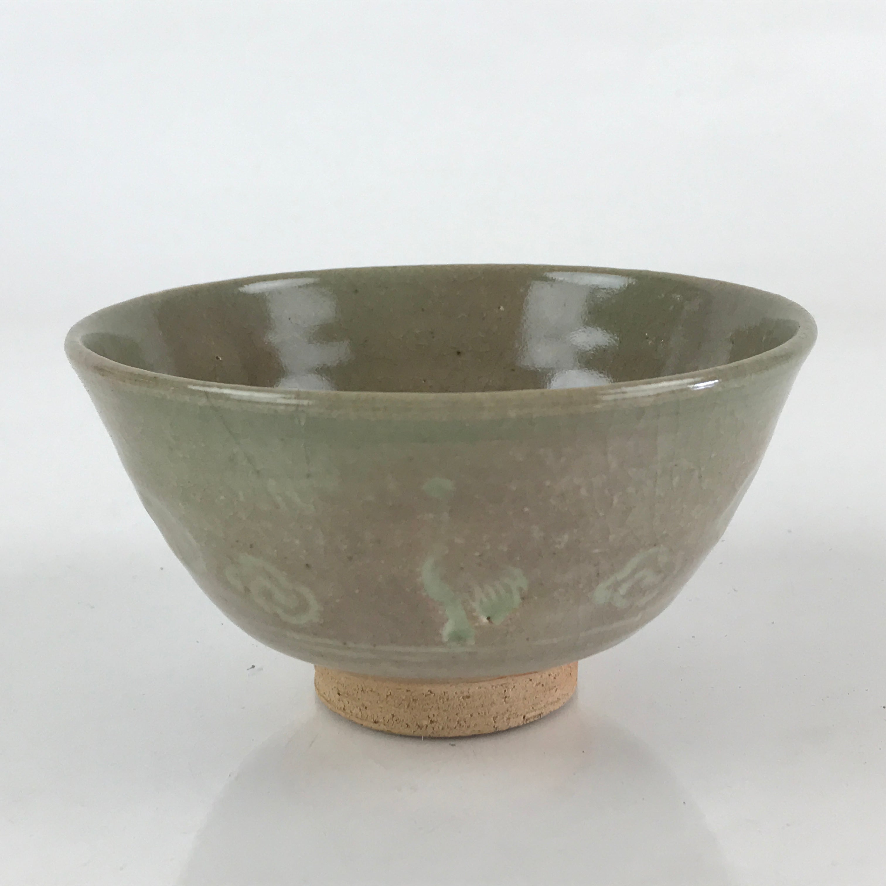Japanese Ceramic Green Tea Ceremony Bowl Vtg Matcha Chawan Crane Pottery GTB970