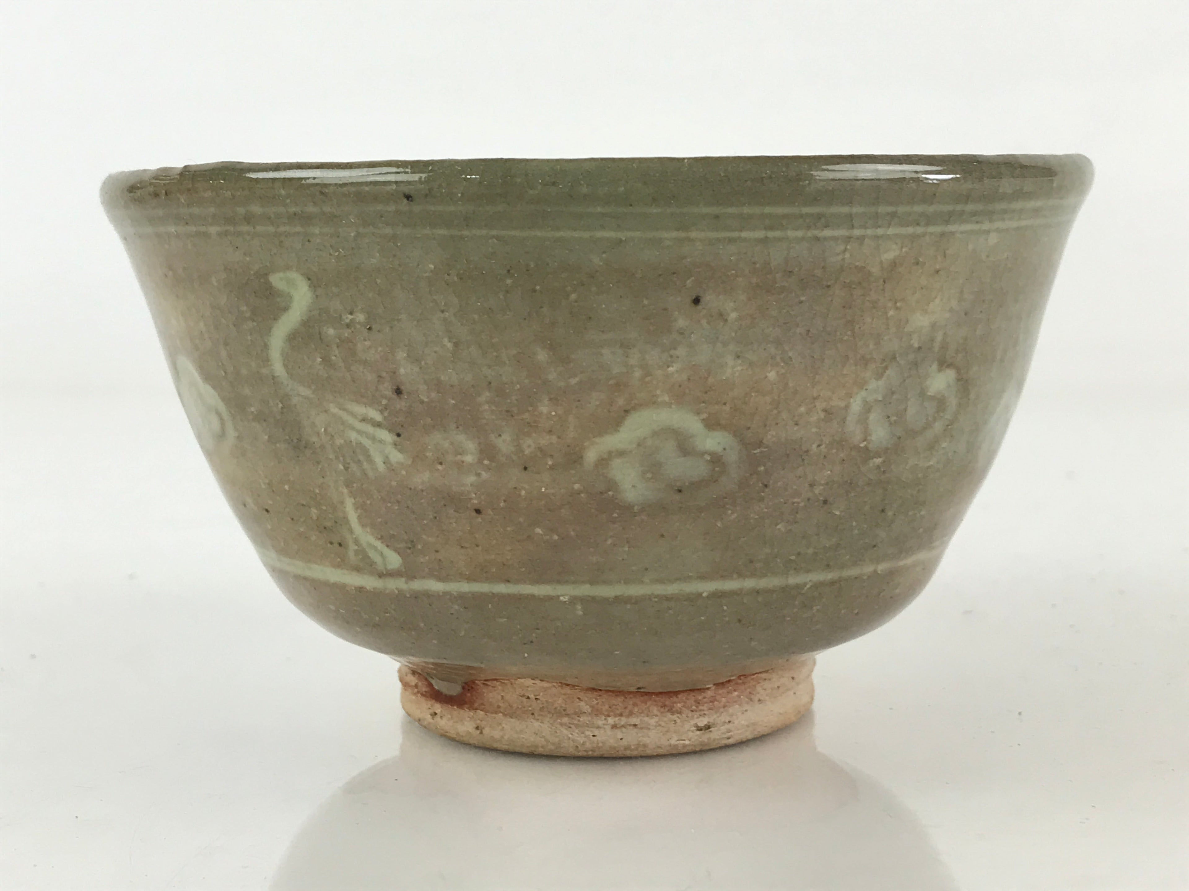 Japanese Ceramic Green Tea Ceremony Bowl Vtg Matcha Chawan Crane Pottery GTB971