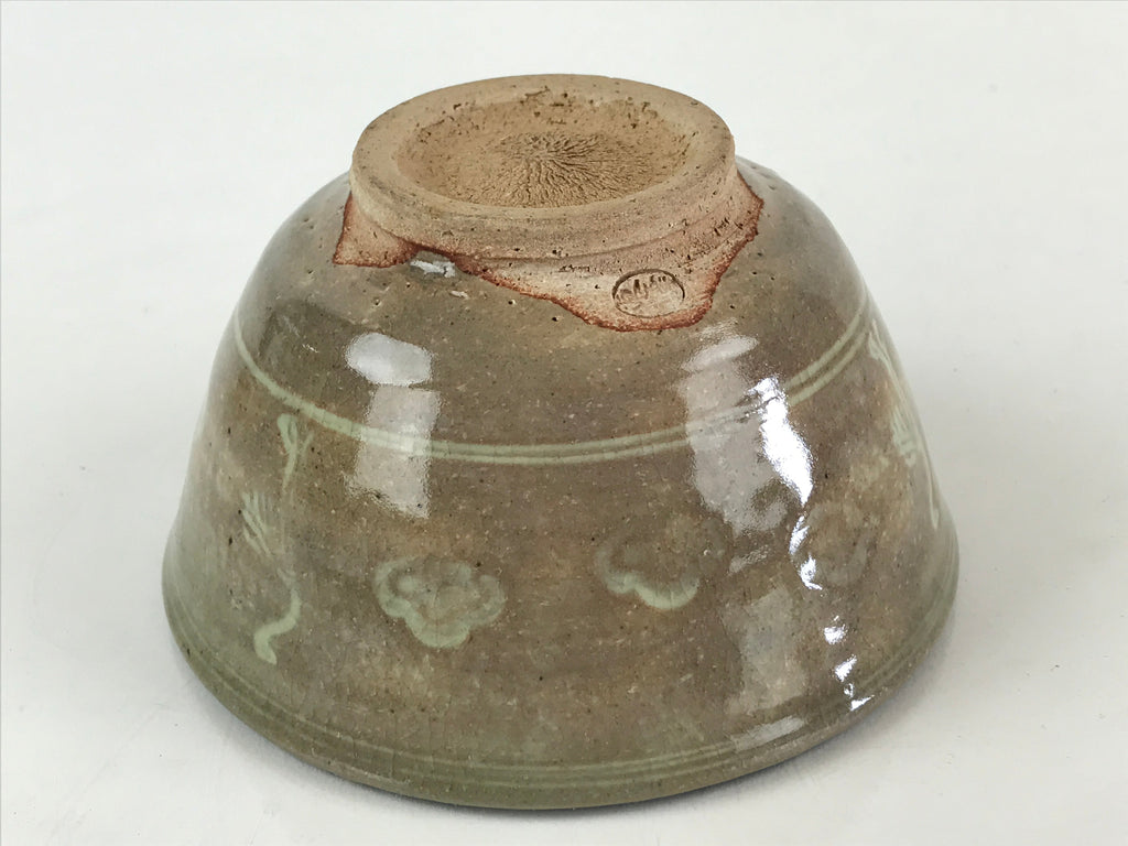 Japanese Ceramic Green Tea Ceremony Bowl Vtg Matcha Chawan Crane Pottery GTB971
